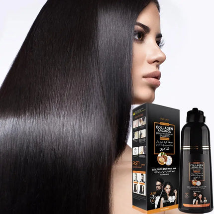 Collagen Argan Oil Black Hair Dye Shampoo 400ml 3-in-1 Nourishing Formula for Gray Hair, Long-Lasting Color for Men Women