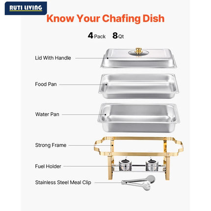 8 Qt Stainless Steel Chafing Dish Set 4 Pack