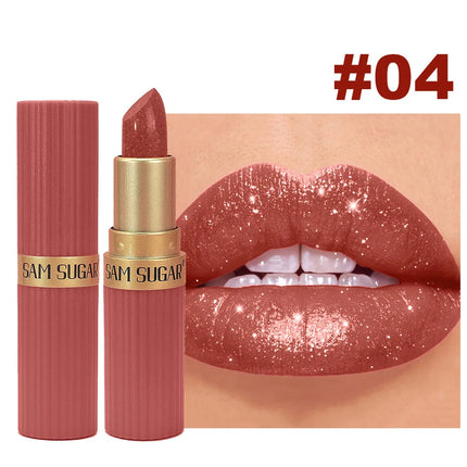 Pearlescent Pink Glitter Velvet Lipstick – Waterproof & Long Lasting