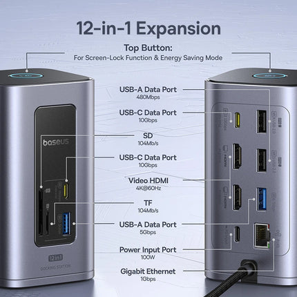 Baseus 12-in-1 USB-C Hub with HDMI & 100W PD