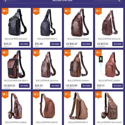 BULLCAPTAIN Men's Genuine Leather Chest Bag Casual Retro 7.9-inch Mobile Phone Bag Multifunctional Anti-Theft Crossbody Bag