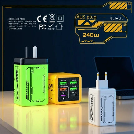 Chargeur USB-C 240W 6 Ports Charge Rapide EU/US/UK