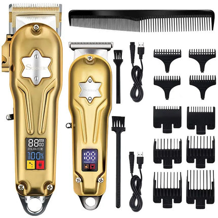 Full Metal Professional Hair Clipper Combo Kit Barber Cordless Hair Trimmer For Men