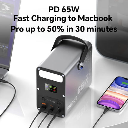 120000mAh LiFePO4 Power Bank 65W PD Portable Power Station
