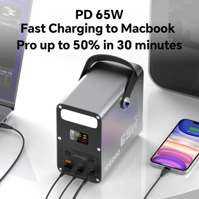 120000mAh LiFePO4 Power Bank 65W PD Portable Power Station