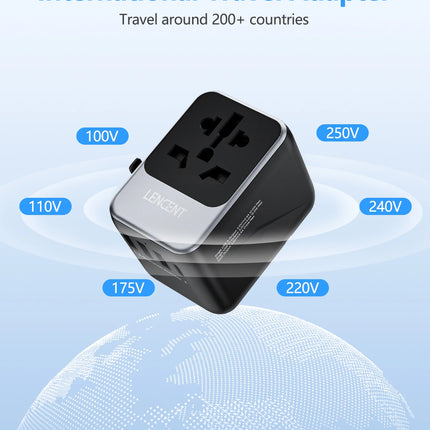 LENCENT Universal Travel Adapter with USB-C PD Fast Charging