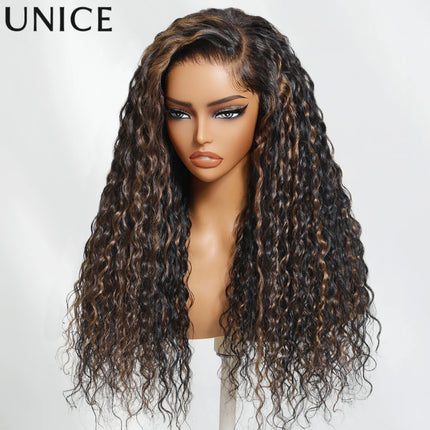 UNice Water Wave Wig – Golden Brown Highlights, 7x5 Lace, Pre-Cut & Glueless