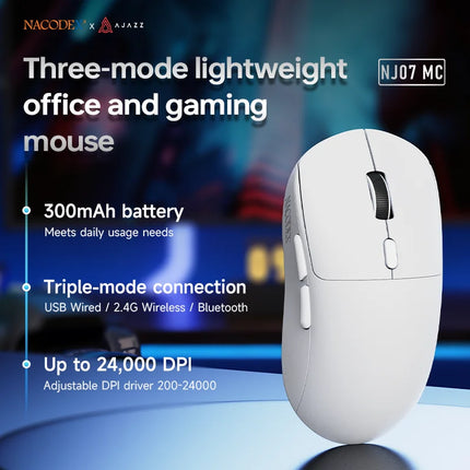 AJAZZ NJ07 Tri-Mode Gaming Mouse – 12800 DPI, Wireless & Wired