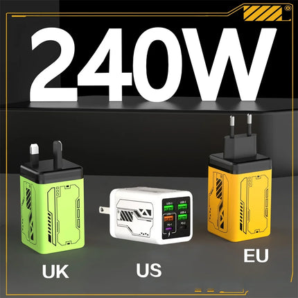 Chargeur USB-C 240W 6 Ports Charge Rapide EU/US/UK
