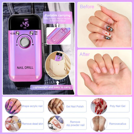 45,000 RPM Rechargeable Electric Nail Drill – Professional Portable Manicure Tool