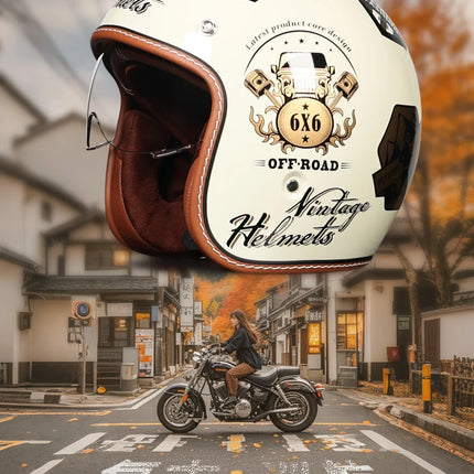 ORZ Retro 3/4 Motorcycle Helmet with Sun Visor, DOT Approved