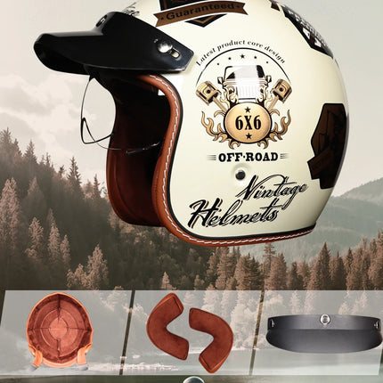 ORZ Retro 3/4 Motorcycle Helmet with Sun Visor, DOT Approved