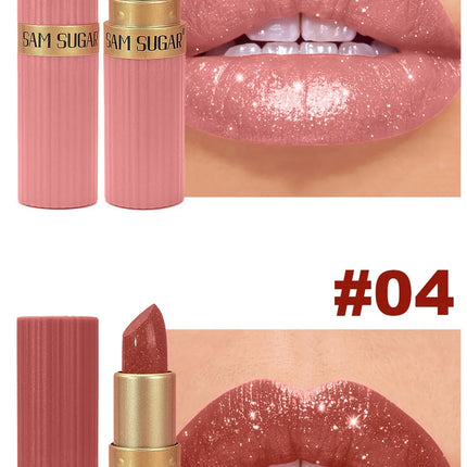Pearlescent Pink Glitter Velvet Lipstick – Waterproof & Long Lasting