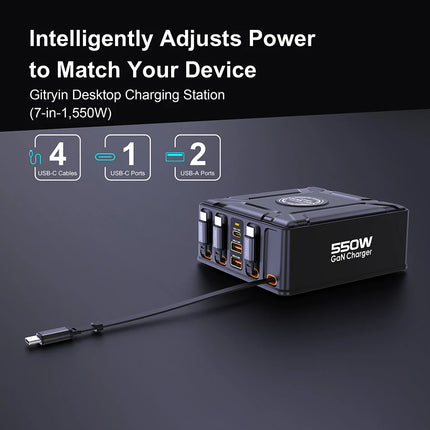 550W 7-in-1 GaN Charging Station with Retractable USB-C Cable