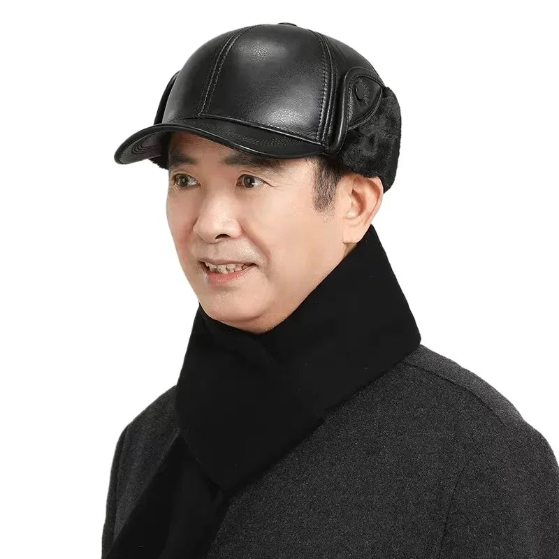 Winter Men's  Hat Thicken Leather