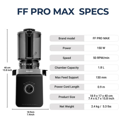 ROUNY Slow Juicer – Cold Press, Easy Cleaning & Large Feed Design