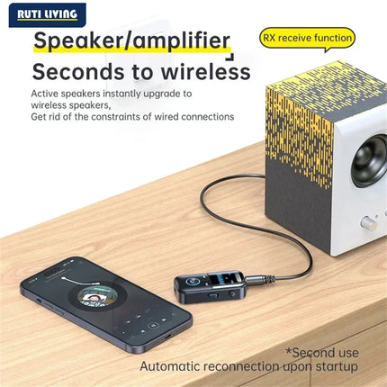 RUTI Bluetooth 5.4 Aux Adapter Audio Receiver Transmitter 3.5mm LED Display for Car/Home Stereo/Wired Headphones/Speaker/TV