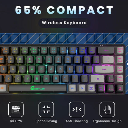 Wireless Gaming Keyboard 68 Keys – Backlit & Rechargeable