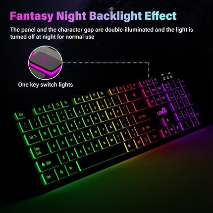 RGB Backlit Gaming Keyboard – Wired USB, Silent Keys