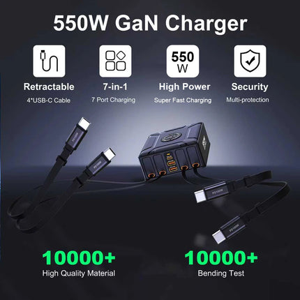 550W 7-in-1 GaN Charging Station with Retractable USB-C Cable