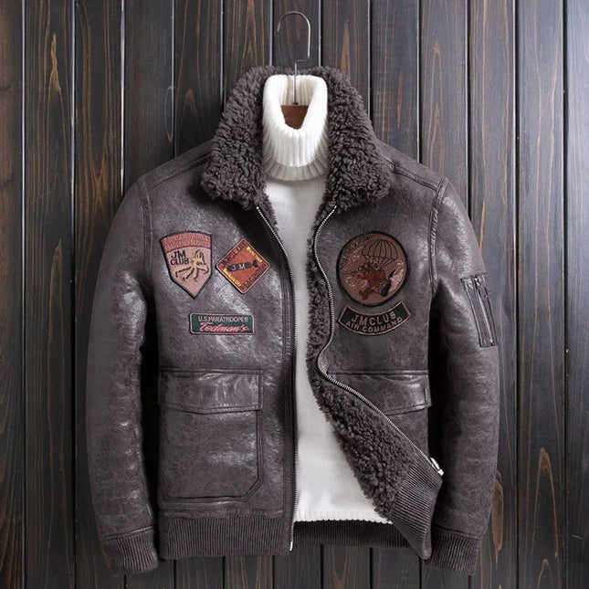 DIBELLAY Men’s Sheep Fleece Fur Jacket