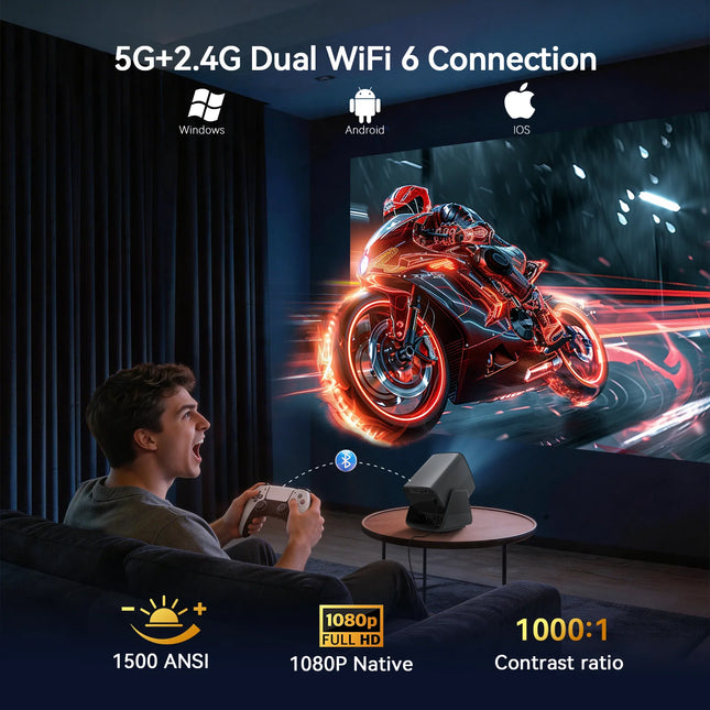 LynCast X5AR Projector 1080P, Android 14, WiFi 6, BT 5.4, Auto Keystone
