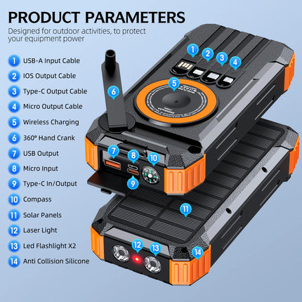 100,000mAh Solar Power Bank with Hand Crank