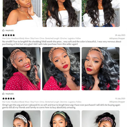 Perruque bandeau Body Wave – Cheveux humains brésiliens Remy 180 %