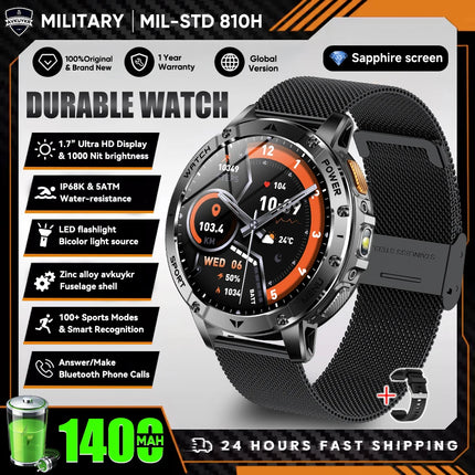 Military Sports Smart Watch with Flashlight