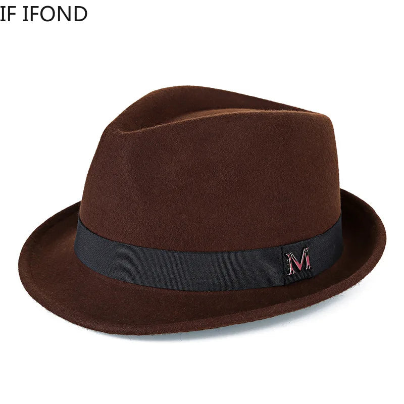 Men Winter Thick Warm Felt Fedora Hats Wool Gentleman