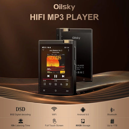 DIBELLAY Oilsky Hi-Fi MP3 Player – Bluetooth/WiFi, Lossless DSD Audio, 64GB (Expandable to 1TB)