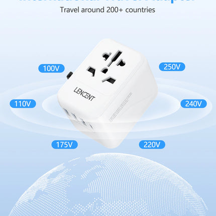 LENCENT Universal Travel Adapter with USB-C PD Fast Charging