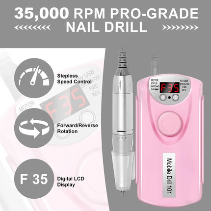 Rechargeable Professional Nail Drill Machine – 35,000/45,000 RPM
