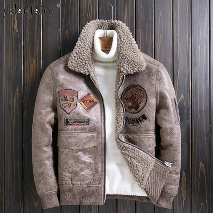DIBELLAY Men’s Sheep Fleece Fur Jacket