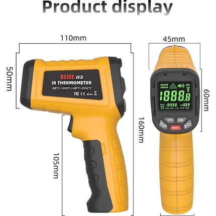 DIBELLAY BSIDE H3 Infrared Thermometer Gun – Digital Laser, -50~1400°C, Non-Contact Industrial Temperature Tester