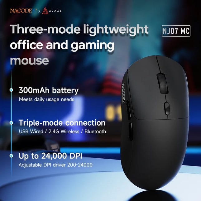 AJAZZ NJ07 Tri-Mode Gaming Mouse – 12800 DPI, Wireless & Wired