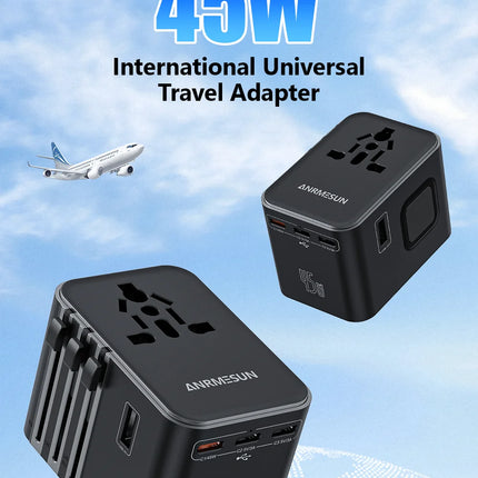 Universal Travel Adapter 45W PD Fast Charger with USB & Type-C Ports
