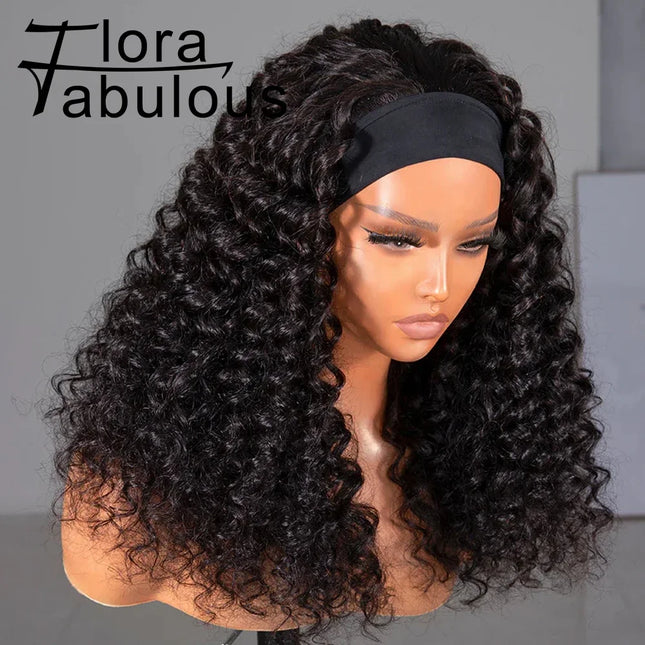 Wigs Brazilian Headband Wig bouclée – 20 pouces, densité 180 %, cheveux Remy