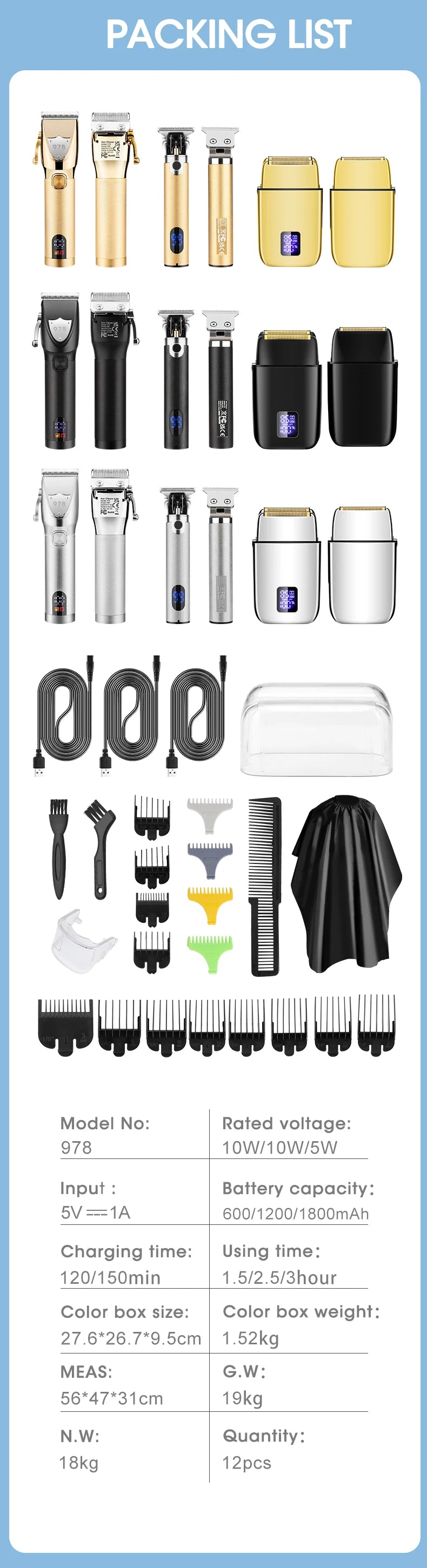 Professional 3-in-1 High-Power Hair Trimmer for Men