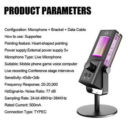RGB Gaming Condenser Microphone with Noise Cancellation