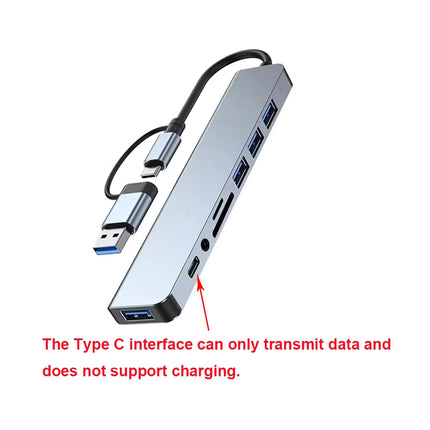 Hub USB 8-en-2 Type-C avec audio et micro SD
