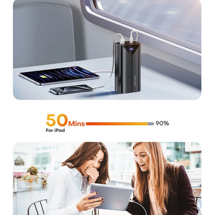 QOOVI 30000mah Power Bank 22.5W Fast Charging Built-in Cable External Large Battery Portable