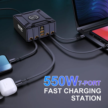 550W 7-in-1 GaN Charging Station with Retractable USB-C Cable