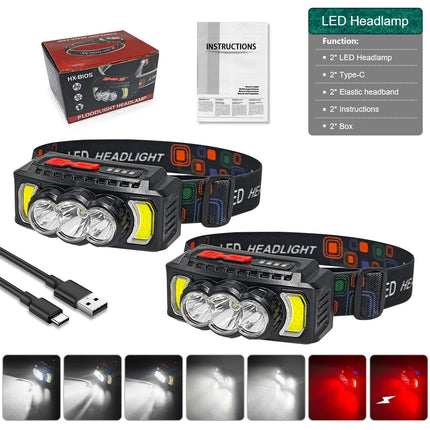 USB Rechargeable LED Headlamp with SOS & Red Safety Light