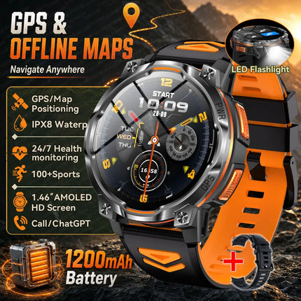 GPS Sports Smart Watch with Flashlight