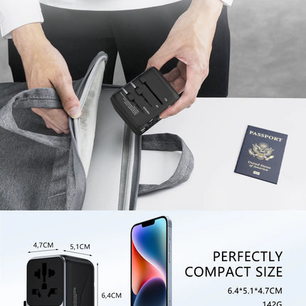 LENCENT Universal Travel Adapter with USB-C PD Fast Charging