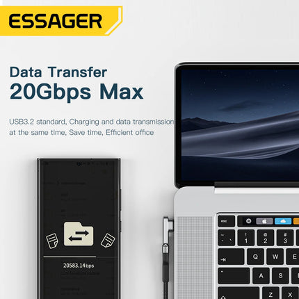 DIBELLAY Essager – Adaptateur Magnétique USB-C 100W PD, 20Gbps, 4K@60Hz