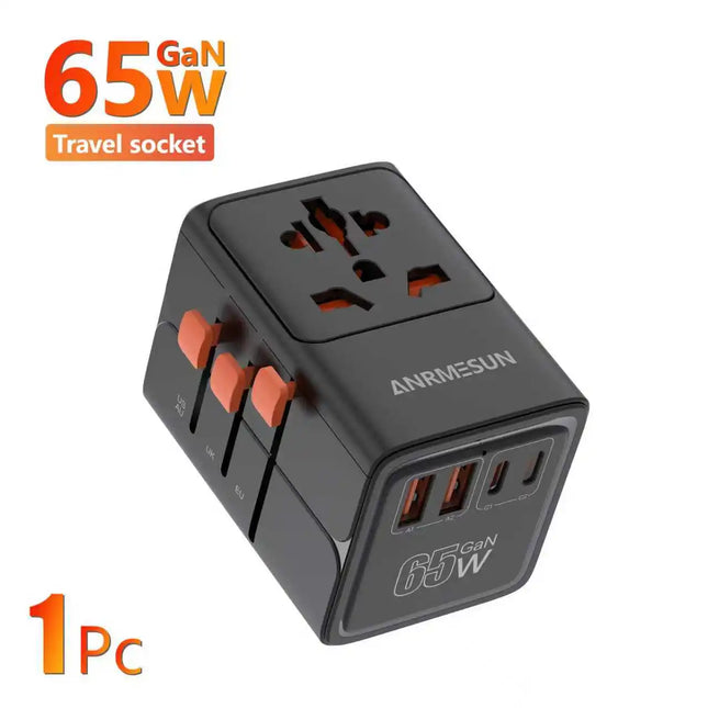 Universal Travel Adapter 45W PD Fast Charger with USB & Type-C Ports