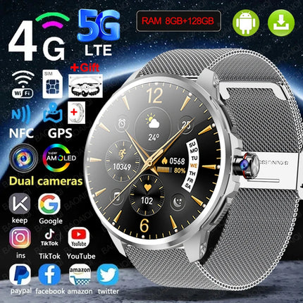 DIBELLAY 5G/4G Smartwatch – 1.95" AMOLED, 8GB+128GB, 900W Camera, GPS, WiFi, Android 9.0, 2100mAh