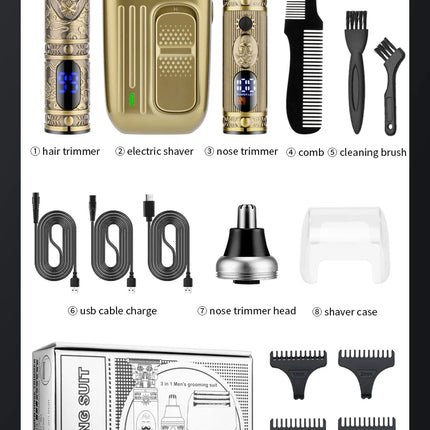 3-in-1 grooming kit for men — hair clipper, professional look.